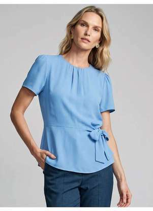 Principessa - Blusa Manga Curta com Amarração na Cintura Azul Claro Graça - PRINCIPESSA