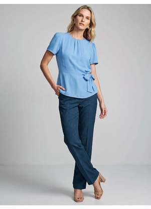 Principessa - Blusa Manga Curta com Amarração na Cintura Azul Claro Graça - PRINCIPESSA
