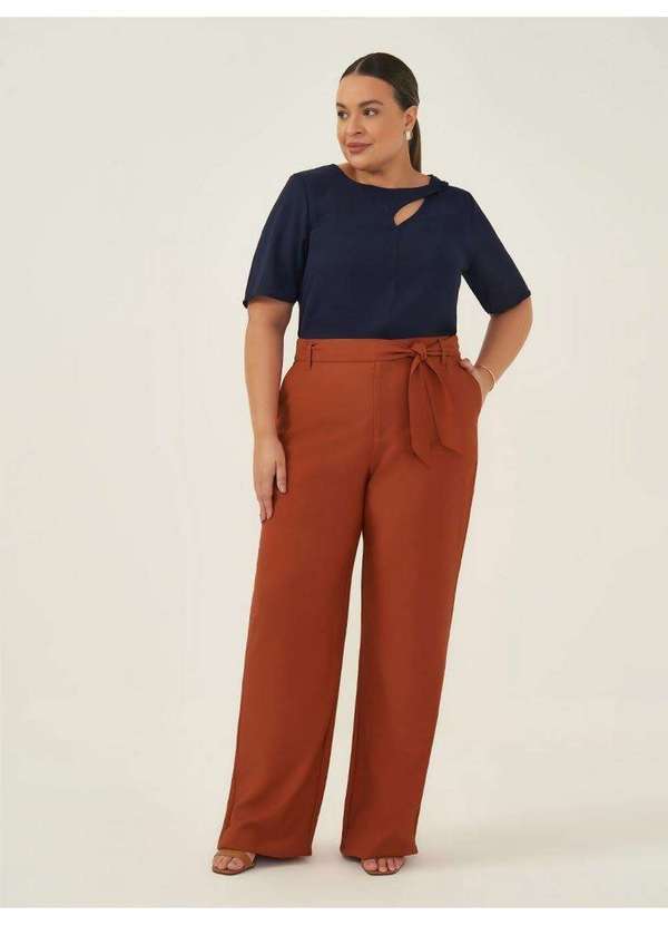Principessa - Blusa Manga Curta com Gota e Botão Plus Size Marinho Antonela 3