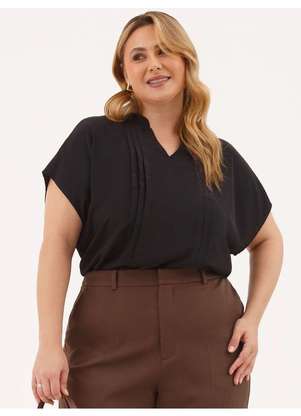 Principessa - Blusa Manga Curta Decote V em Crepe Preto Nadira - PRINCIPESSA