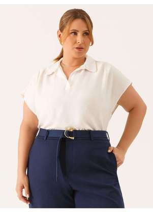 Principessa - Blusa Manga Curta Decote V em Viscose Plus Size Off White Soraya - PRINCIPESSA