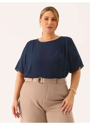 Principessa - Blusa Manga Curta em Crepe Plus Size Marinho Violette - PRINCIPESSA