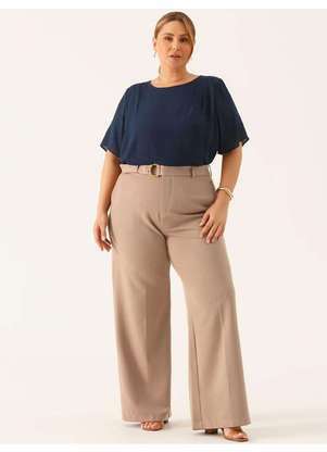 Principessa - Blusa Manga Curta em Crepe Plus Size Marinho Violette - PRINCIPESSA