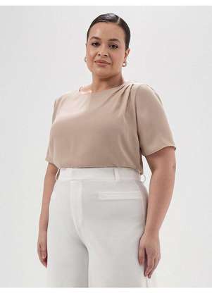Principessa - Blusa Manga Curta em Crepe Plus Size Nude Lucimata - PRINCIPESSA