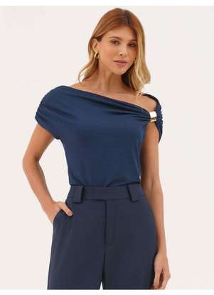Principessa - Blusa Manga Curta em Malha de Viscose Marinho Mariel - PRINCIPESSA