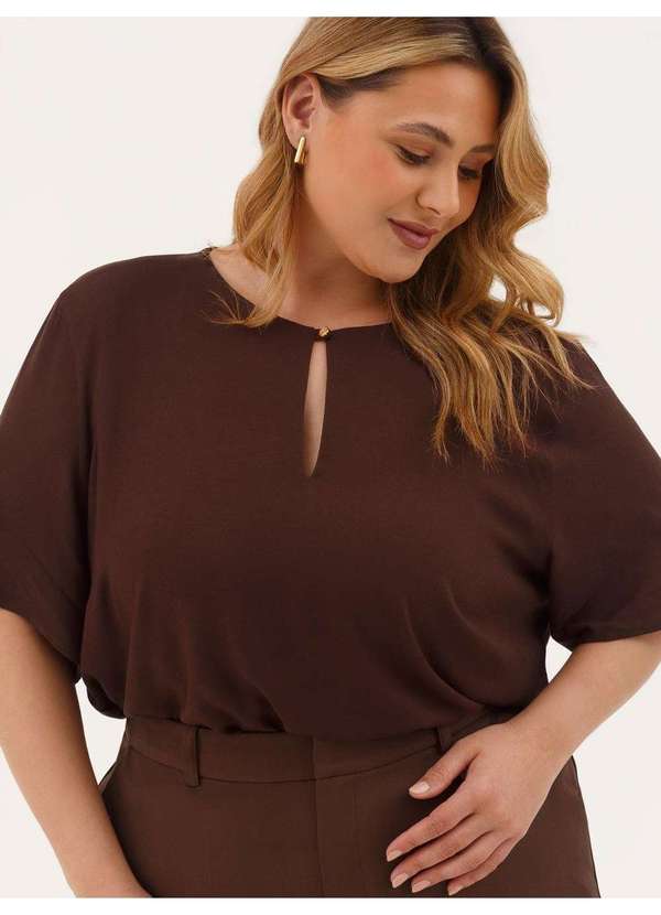 Principessa - Blusa Manga Curta em Viscose Marrom Giuli 1