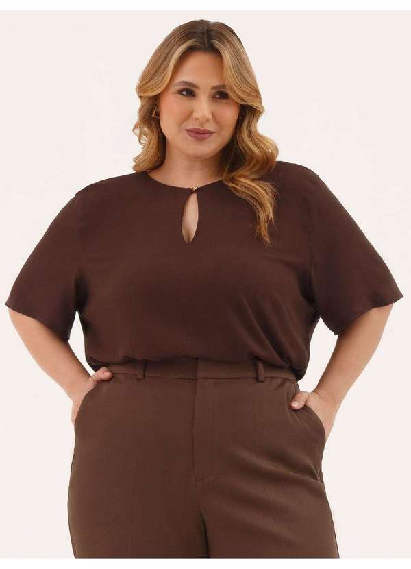 Principessa - Blusa Manga Curta em Viscose Marrom Giuli 3