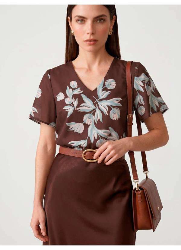 Principessa - Blusa Manga Godê em Crepe Estampado Floral Alba