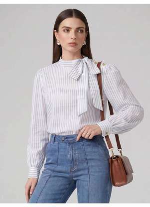 Principessa - Blusa Manga Longa em Algodão Listrado Off White Vandy - PRINCIPESSA
