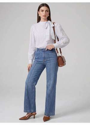 Principessa - Blusa Manga Longa em Algodão Listrado Off White Vandy - PRINCIPESSA