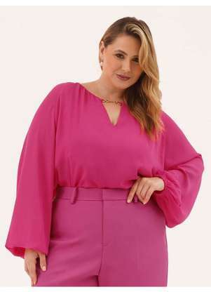 Principessa - Blusa Manga Longa em Crepe Plus Size Framboesa Cati - PRINCIPESSA