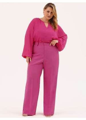 Principessa - Blusa Manga Longa em Crepe Plus Size Framboesa Cati - PRINCIPESSA