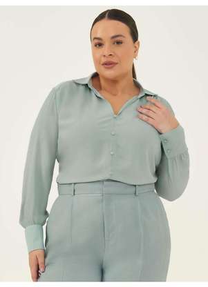 Principessa - Blusa Manga Longa em Crepe Plus Size Verde Água Izaura - PRINCIPESSA