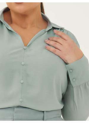 Principessa - Blusa Manga Longa em Crepe Plus Size Verde Água Izaura - PRINCIPESSA