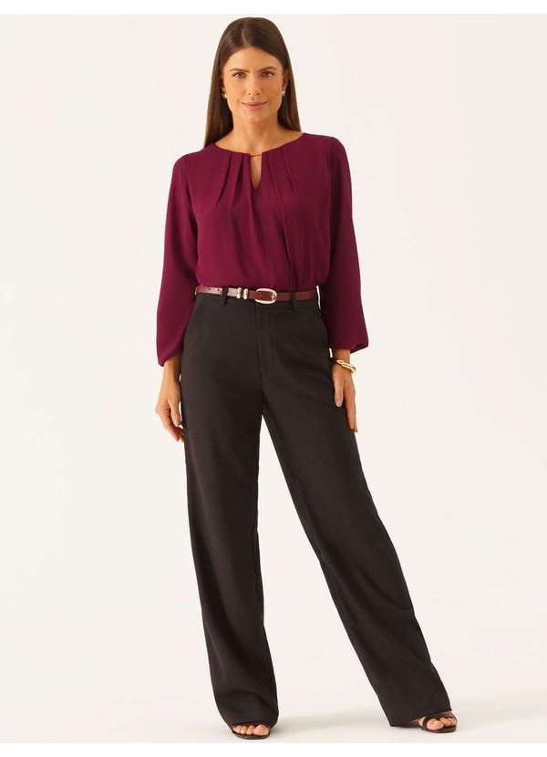 Principessa - Blusa Manga Longa em Crepe Vinho Eliandra 2