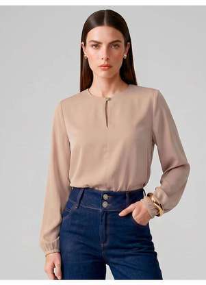 Principessa - Blusa Manga Longa em Viscose Bege Anya - PRINCIPESSA