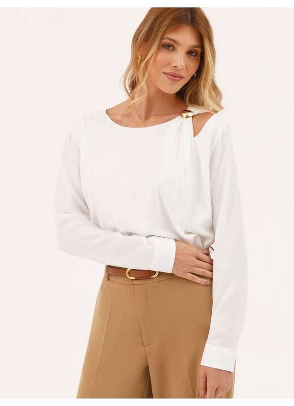 Principessa - Blusa Manga Longa em Viscose Off White Elina
