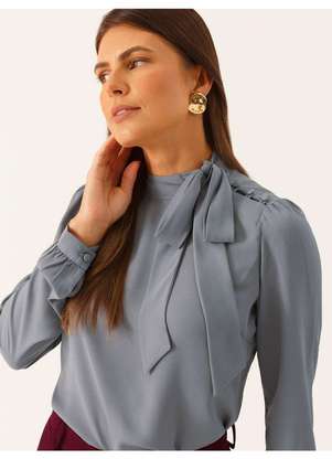 Principessa - Blusa Manga Longa Gola Laço Cinza Tamires - PRINCIPESSA