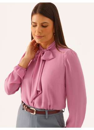Principessa - Blusa Manga Longa Gola Laço em Crepe Rosa Elizabeth - PRINCIPESSA