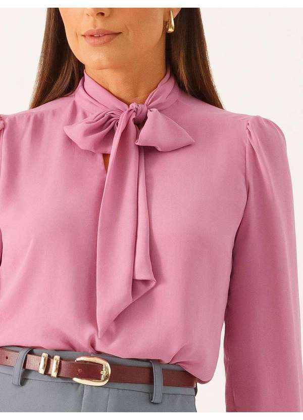 Principessa - Blusa Manga Longa Gola Laço em Crepe Rosa Elizabeth 4