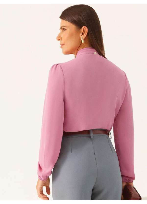 Principessa - Blusa Manga Longa Gola Laço em Crepe Rosa Elizabeth 7
