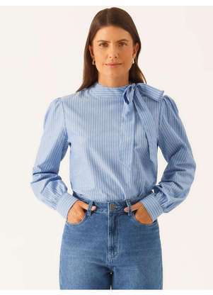 Principessa - Blusa Manga Longa em Algodão Listrada Azul Claro Vandy - PRINCIPESSA