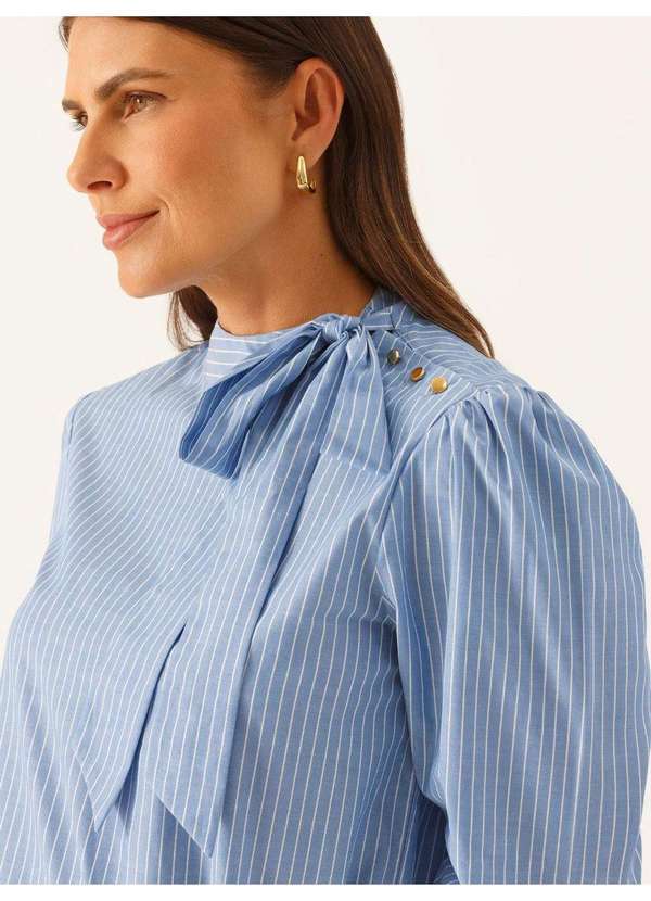 Principessa - Blusa Manga Longa em Algodão Listrada Azul Claro Vandy