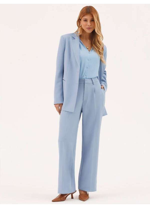 Principessa - Blusa Manga Longa Regular em Crepe Azul Claro Eliziane 3