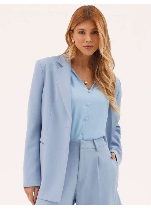 Principessa - Blusa Manga Longa Regular em Crepe Azul Claro Eliziane 4