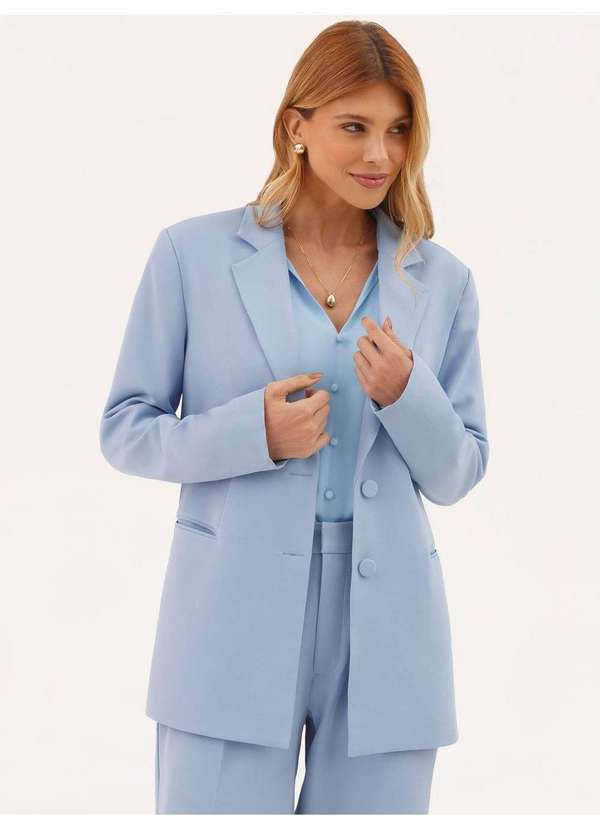 Principessa - Blusa Manga Longa Regular em Crepe Azul Claro Eliziane 5