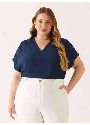 Principessa - Blusa Ombros Deslocados em Crepe Plus Size Marinho Lenira - PRINCIPESSA