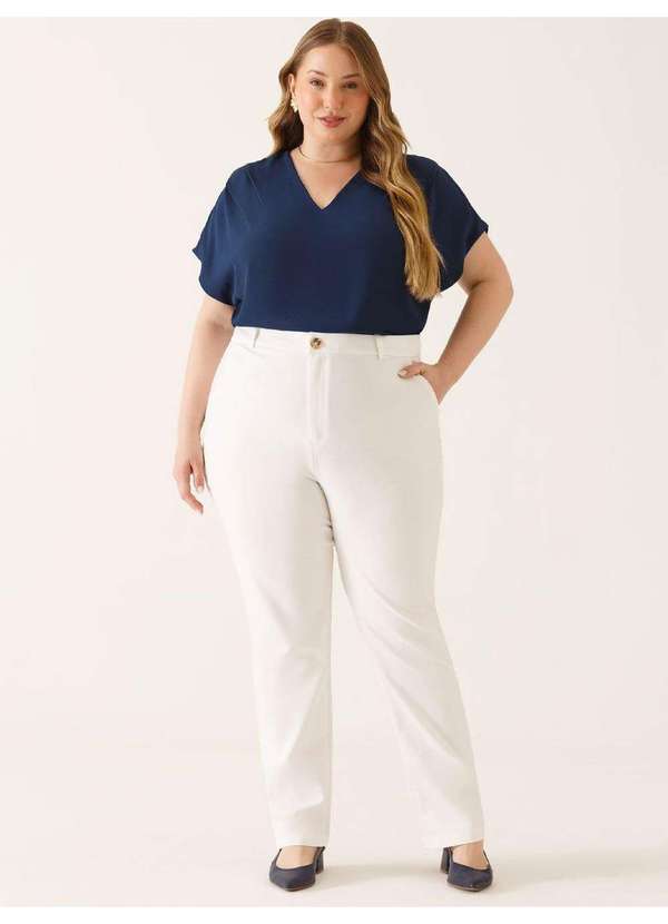 Principessa - Blusa Ombros Deslocados em Crepe Plus Size Marinho Lenira 2