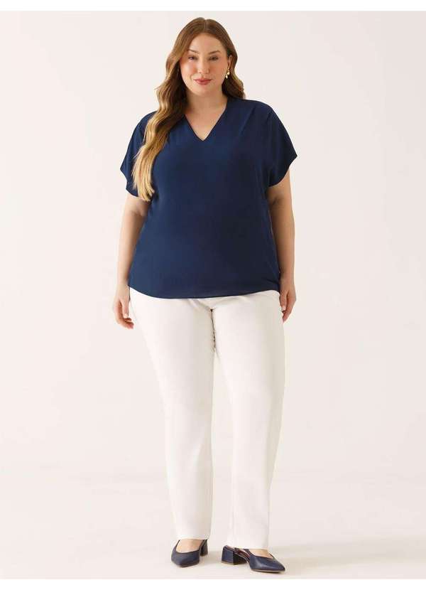 Principessa - Blusa Ombros Deslocados em Crepe Plus Size Marinho Lenira 6