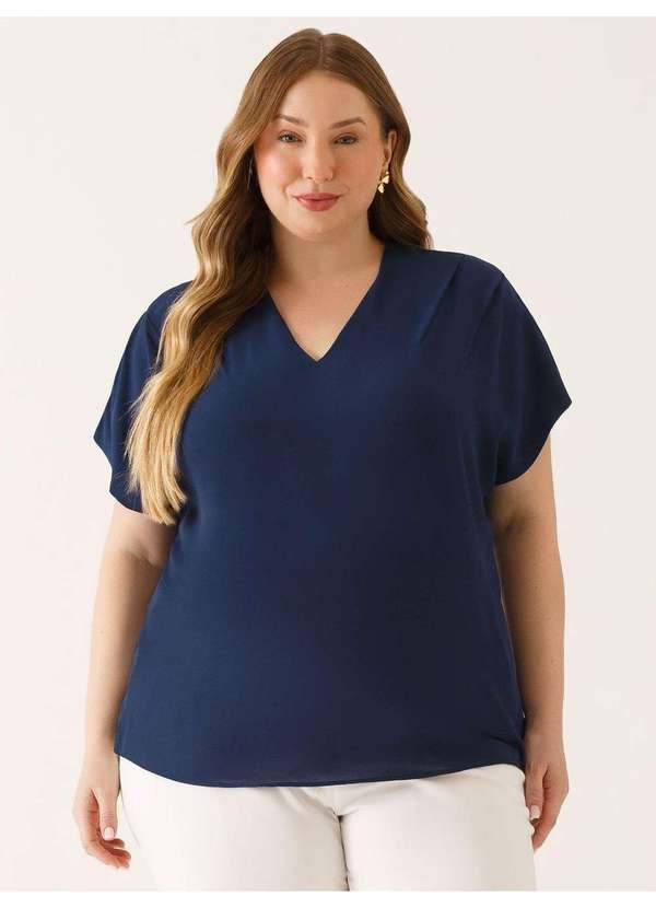Principessa - Blusa Ombros Deslocados em Crepe Plus Size Marinho Lenira 7