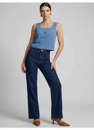 Principessa - Blusa Regata com Decote Quadrado e Bordado Minimalista Azul Mary - PRINCIPESSA