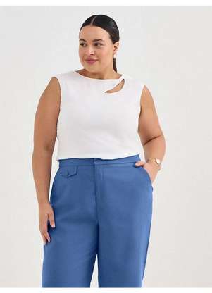 Principessa - Blusa sem Manga de Crepe Plus Size Off White Ione - PRINCIPESSA