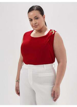 Principessa - Blusa sem Manga de Crepe Plus Size Vermelho Kiarah - PRINCIPESSA