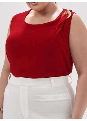 Principessa - Blusa sem Manga de Crepe Plus Size Vermelho Kiarah - PRINCIPESSA
