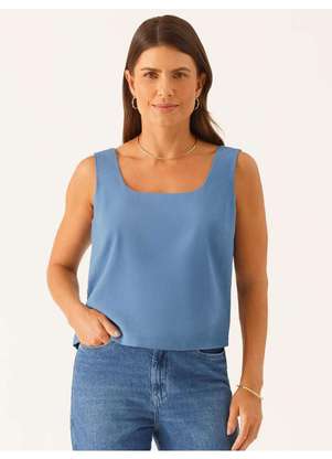 Principessa - Blusa sem Manga Decote Quadrado em Viscose Azul Gleice - PRINCIPESSA