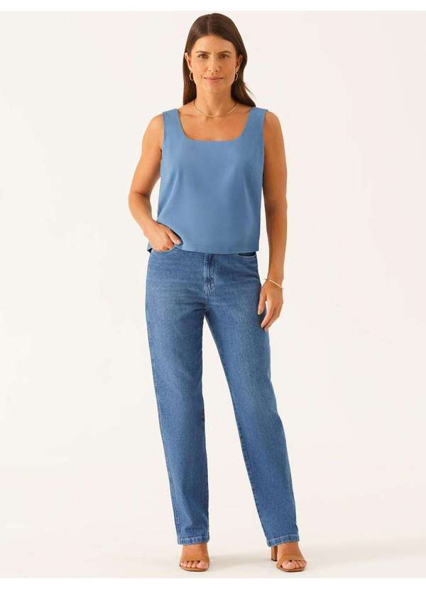 Principessa - Blusa sem Manga Decote Quadrado em Viscose Azul Gleice 2