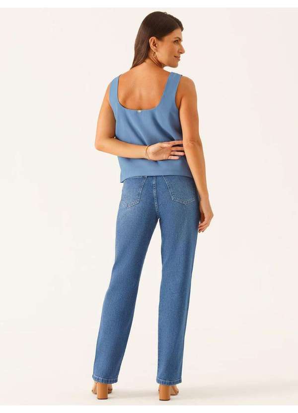 Principessa - Blusa sem Manga Decote Quadrado em Viscose Azul Gleice 3