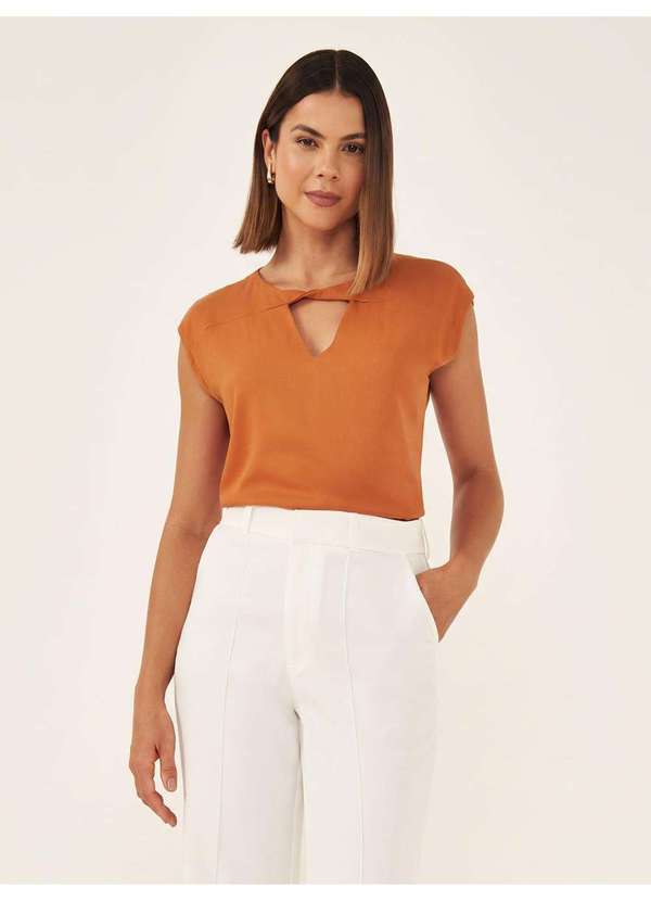 Principessa - Blusa sem Manga Viscose com Torção no Decote Canela Olinda
