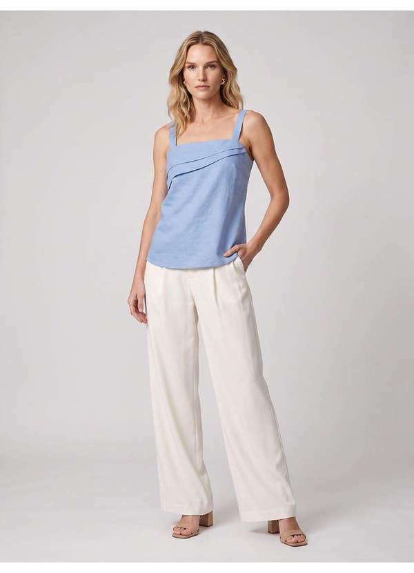 Principessa - Blusa sem Mangas com Detalhe no Decote Azul Sereno Florencia