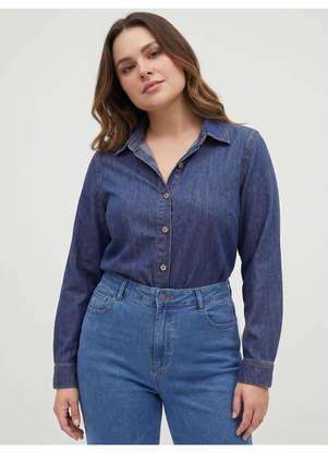 Principessa - Camisa Manga Longa Jeans Plus Size Marmorizado Médio Anira - PRINCIPESSA