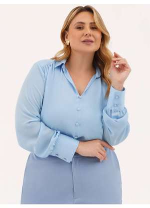 Principessa - Camisa Manga Longa Regular em Crepe Azul Claro Lari - PRINCIPESSA