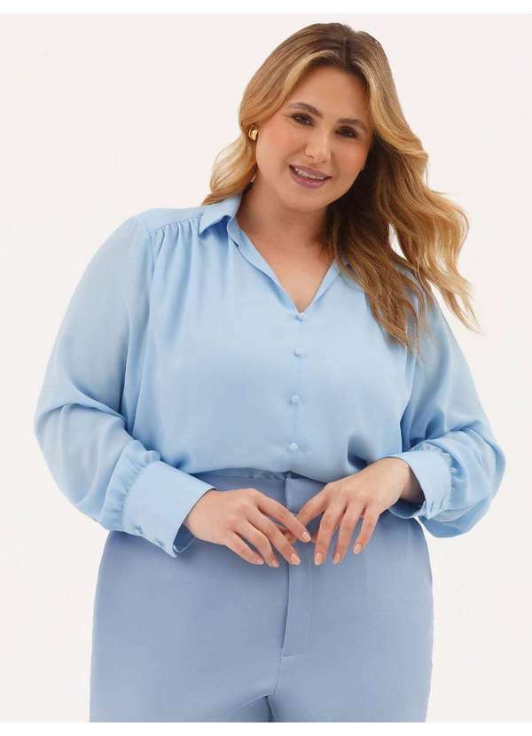 Principessa - Camisa Manga Longa Regular em Crepe Azul Claro Lari 3