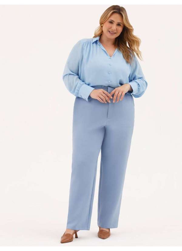 Principessa - Camisa Manga Longa Regular em Crepe Azul Claro Lari 5