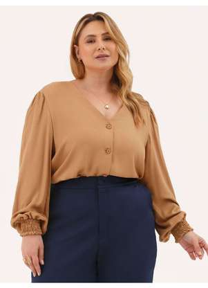 Principessa - Camisa Manga Longa Regular em Viscose Canela Angela - PRINCIPESSA