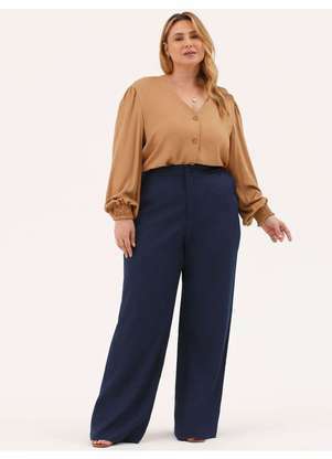 Principessa - Camisa Manga Longa Regular em Viscose Plus Size Canela Angela - PRINCIPESSA