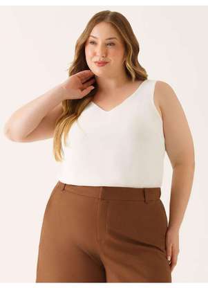 Principessa - Regata com Decote V Plus Size Off White Bernadina - PRINCIPESSA